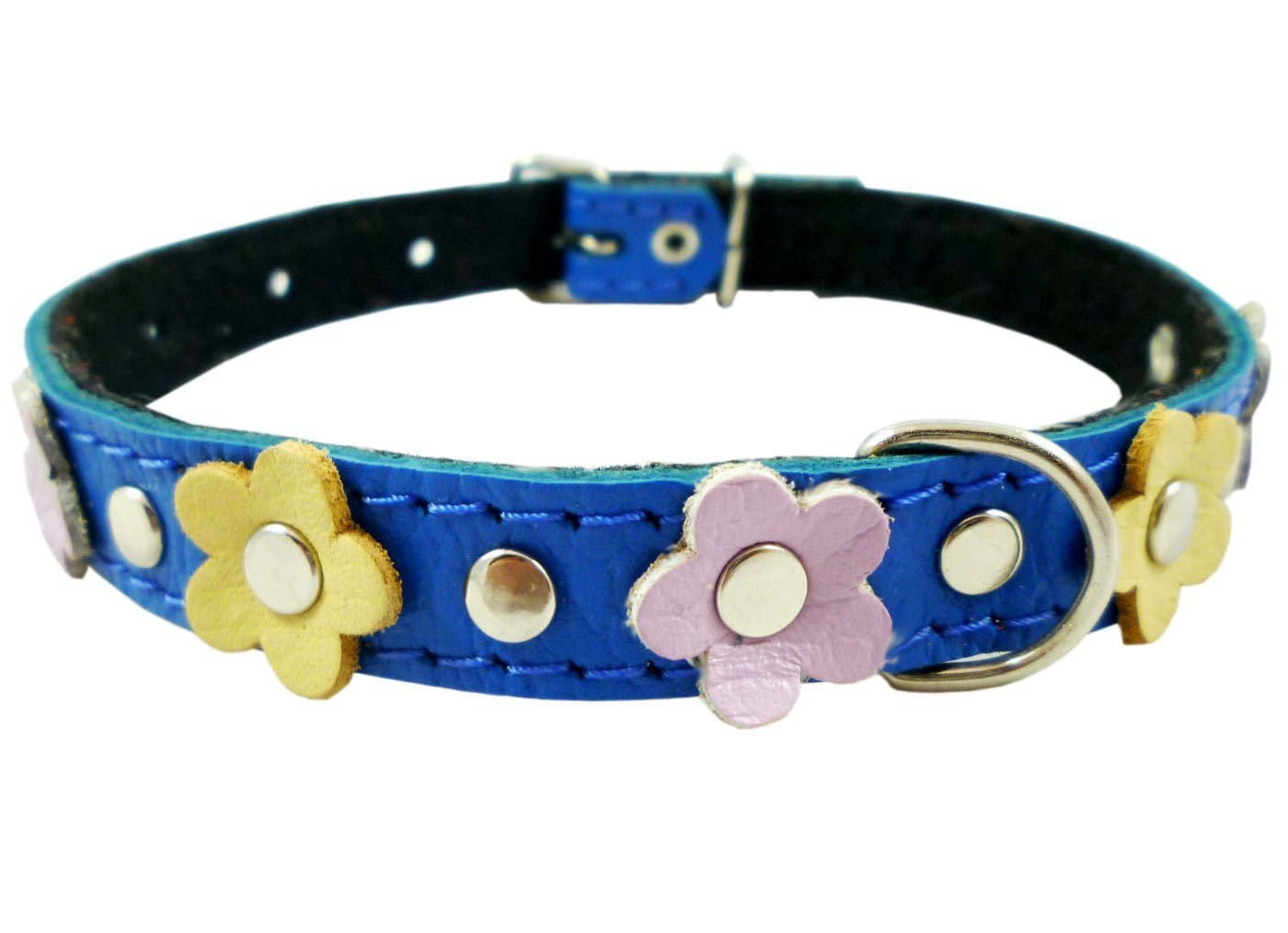 Genuine Leather Designer Dog Collar, Daisy, Studs. 14.5"x5/8" Wide