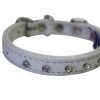 Rhinestones Bling Leather Dog Collar, Padded, Double-Ply, Riveted Settings, 10" x 1/2", White