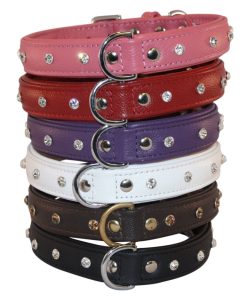Rhinestones Bling Leather Dog Collar, Padded, Double-Ply, Riveted Settings, Purple 2