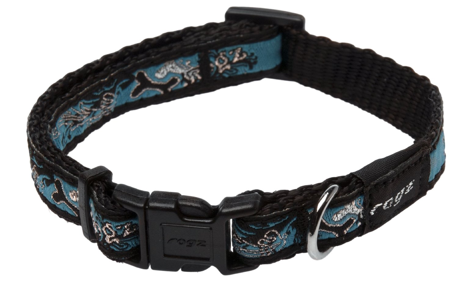 Rogz Fancy Dress Small 3/8-Inch Jellybean Dog Collar, Turquoise Chrome Design