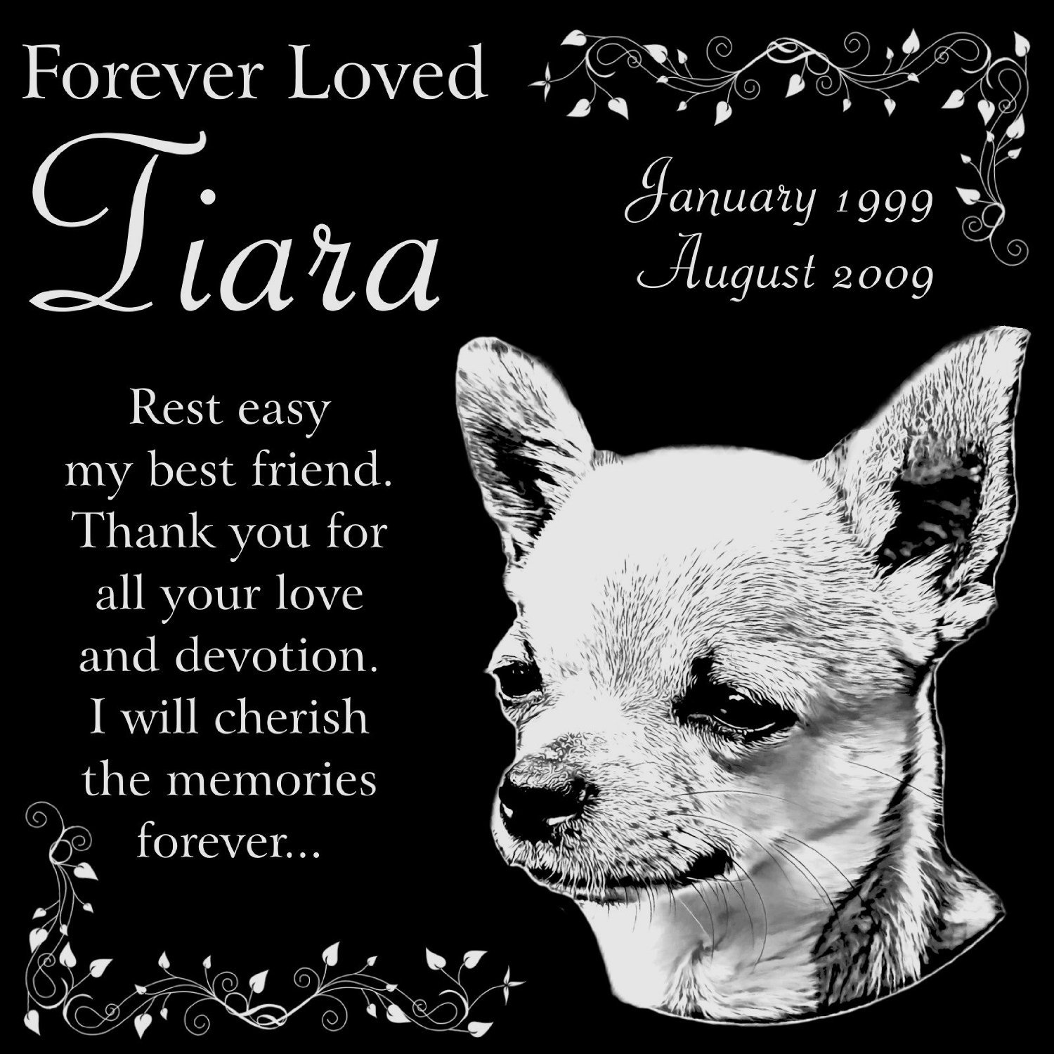 Personalized Chihuahua Dog Pet Memorial 12"x12" Engraved Black Granite Grave Marker Head Stone Plaque TIA1