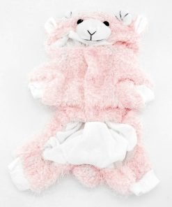SMALLLEE_LUCKY_STORE Pet Small Dog Cat Clothes Warm Plush Fleece Goat Costume Halloween Dress Up Pink 2