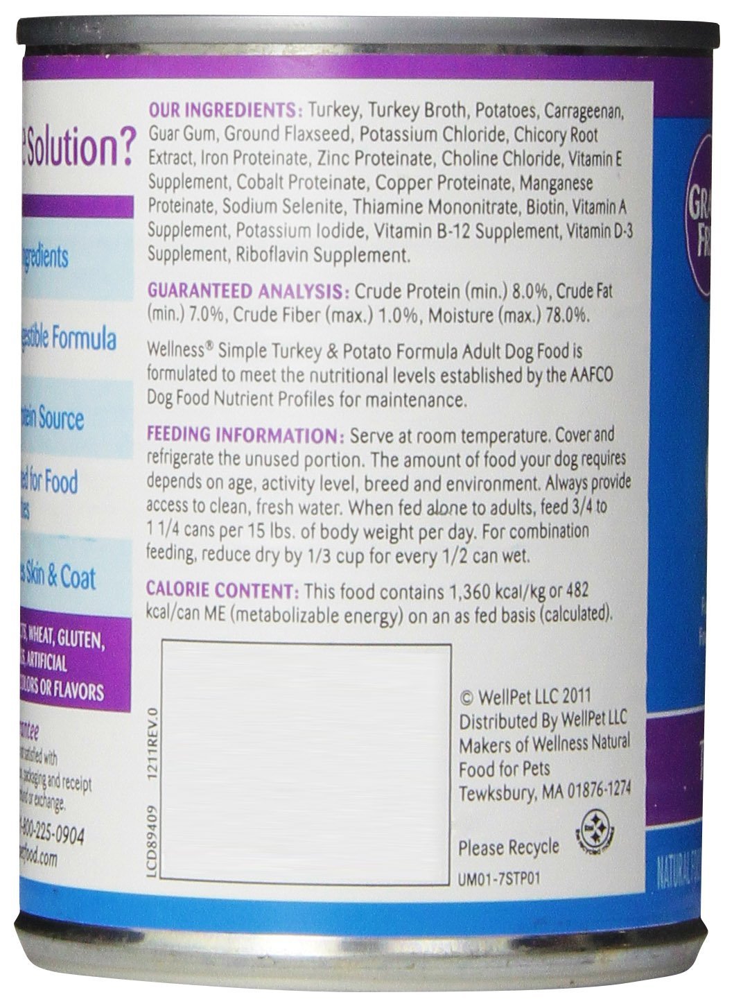 Wellness Simple Natural Limited Ingredient Wet Canned Dog Food, 12.5-Ounce Can (Pack of 12) 3