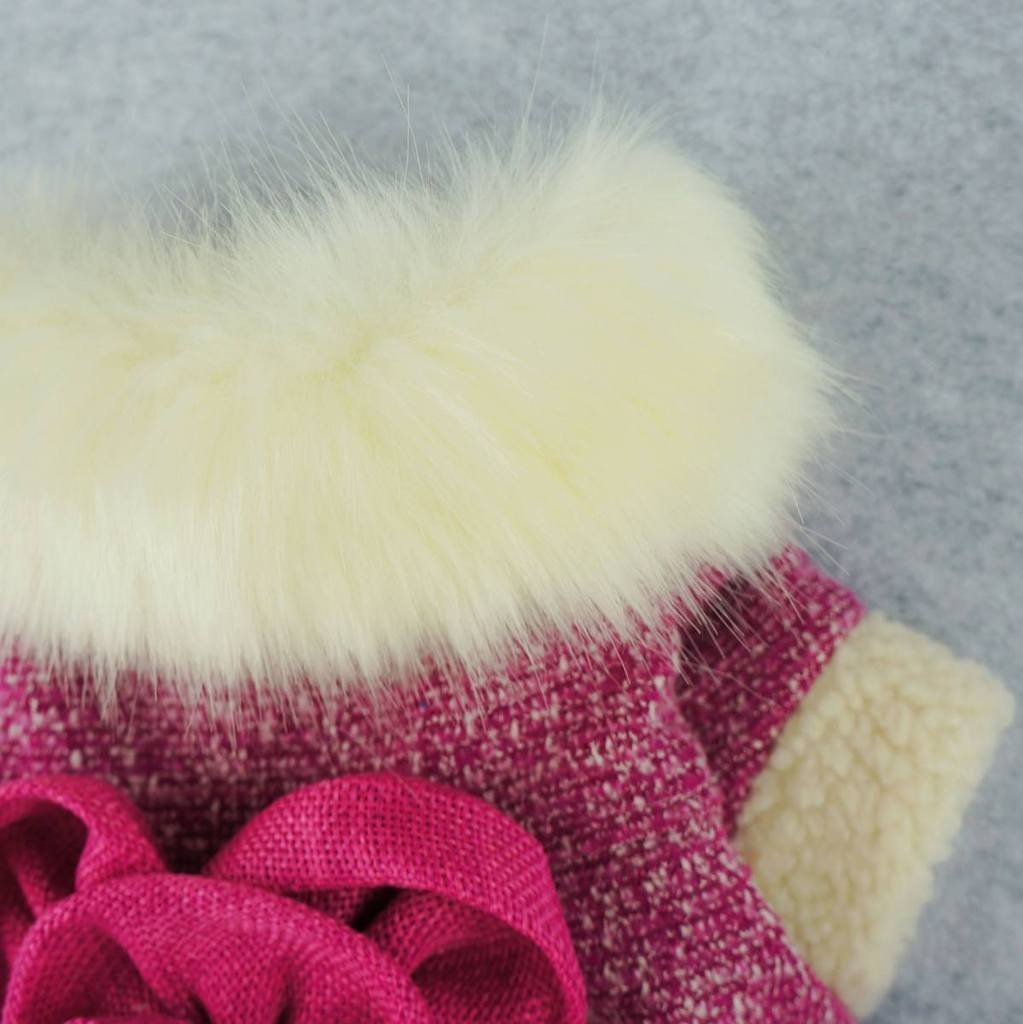 Fitwarm High Quality Elegant Pink Floral Faux Furred Dog Coats Pet Clothes Winter Dresses 3