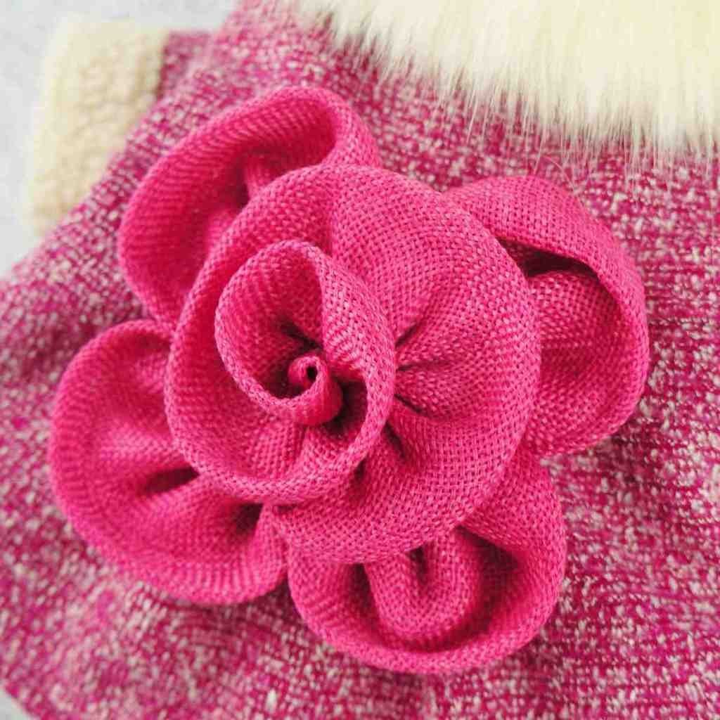 Fitwarm High Quality Elegant Pink Floral Faux Furred Dog Coats Pet Clothes Winter Dresses 4
