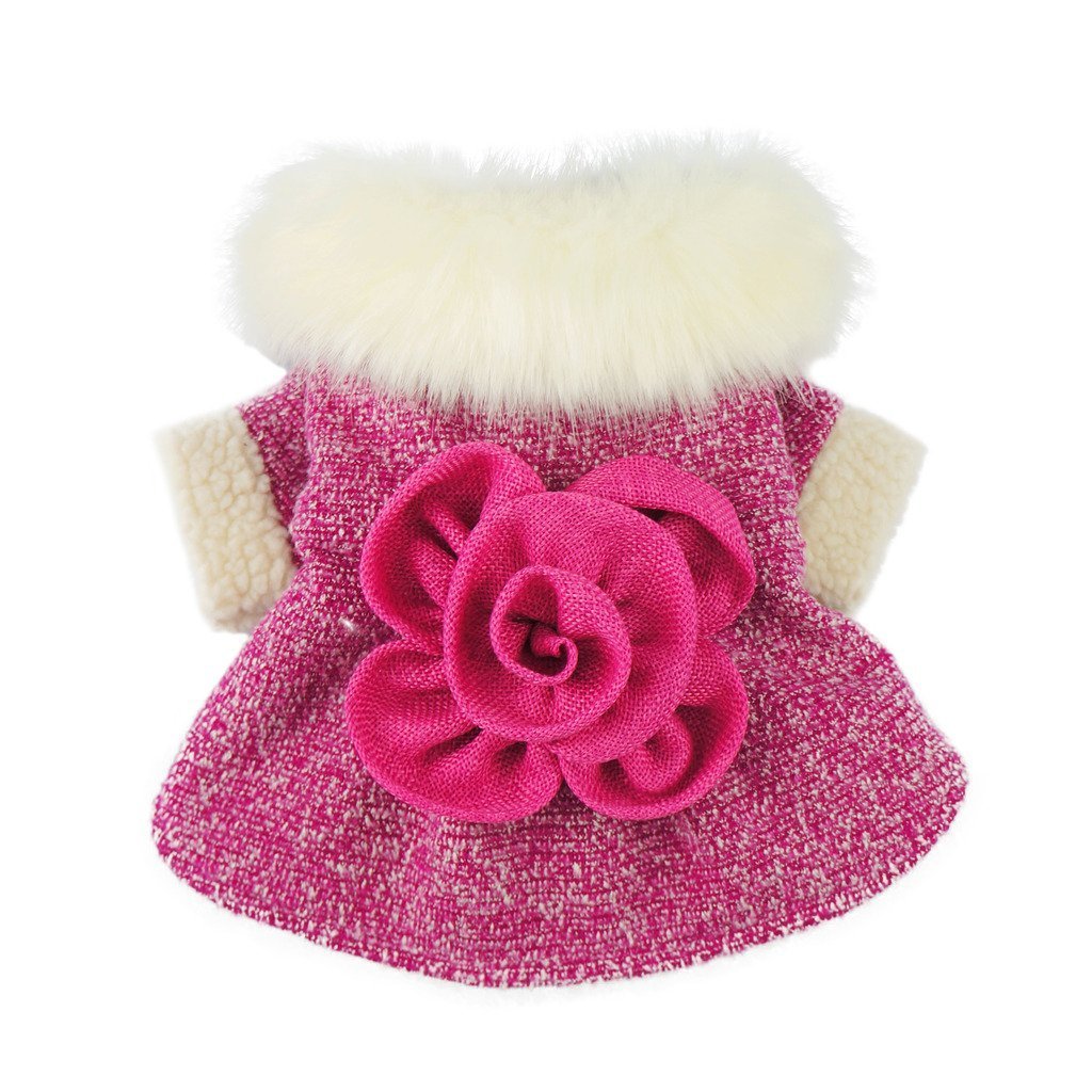 Fitwarm High Quality Elegant Pink Floral Faux Furred Dog Coats Pet Clothes Winter Dresses