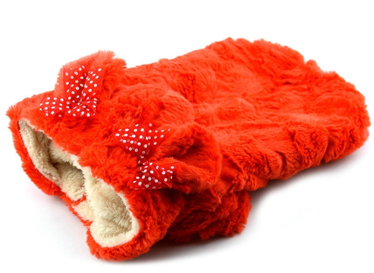 Puppy Dog Coats Cute Soft Plush Warm Winter Dog Hoodie Small Dog Clothes, Red, XS 2