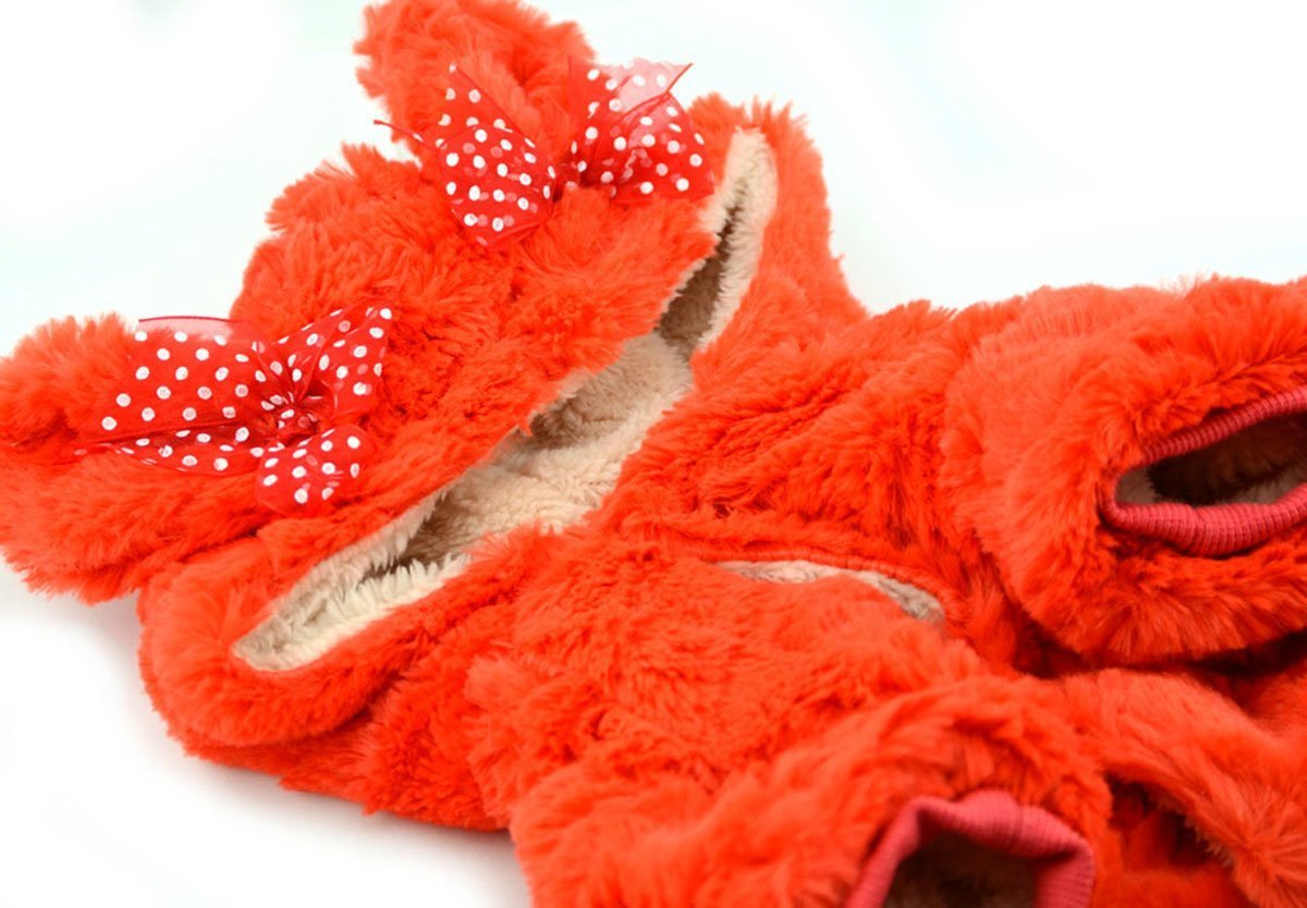 Puppy Dog Coats Cute Soft Plush Warm Winter Dog Hoodie Small Dog Clothes, Red, XS 4