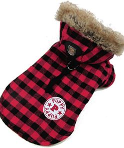 eSingyo English-Style Plaid Cotton Warm Winter Coat Jumper Hoodie Hooded Jacket Small Pet Dog Clothes Red S 4