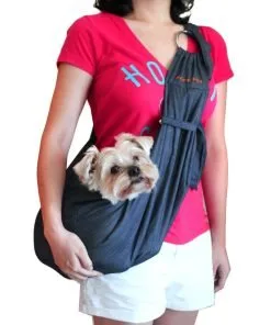 Alfie Pet by Petoga Couture - 3-Piece Dog Park Bundle Chico 2.0 Revisible Pet Sling Carrier, Microfiber Fast-Dry Towel, Rosh Collapsible Travel Bowl - Color Denim Sling, Orange Bowl 2