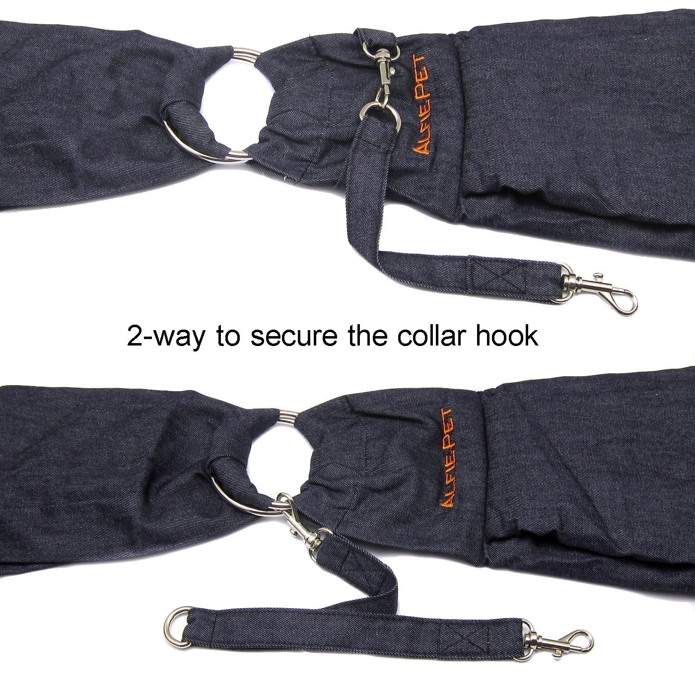 Alfie Pet by Petoga Couture - 3-Piece Dog Park Bundle Chico 2.0 Revisible Pet Sling Carrier, Microfiber Fast-Dry Towel, Rosh Collapsible Travel Bowl - Color Denim Sling, Orange Bowl 7
