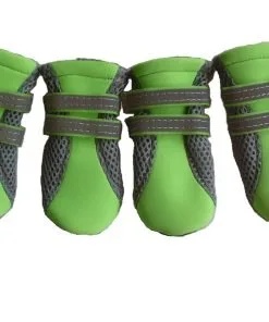 Lonsuneer Puppy Daily Soft Sole Nonslip Mesh Boots, with 2 Long and Safe Reflective Velcro Straps, Breathable and Cool, Inner Width 1.6 Inch, Set of 4, Bright Green