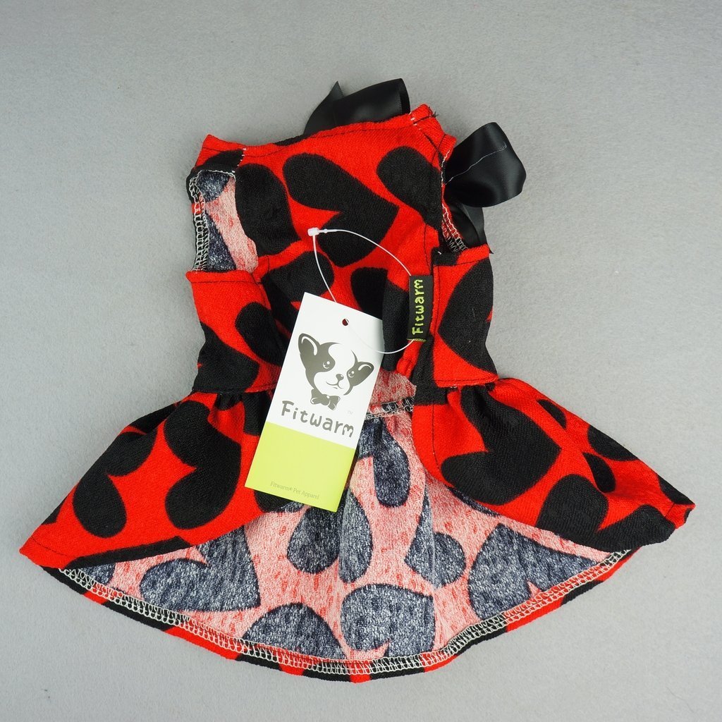 Fitwarm Adorable Sweat Heart Ribbon Pet Dog Dress Clothes Shirts, Red 4