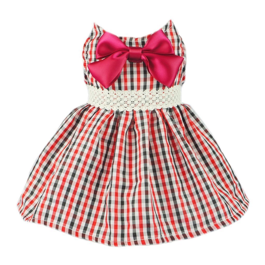 Fitwarm Collegiate Dog Dress Pet Shirts Casual Plaid Clothes Cat Apparel, Red