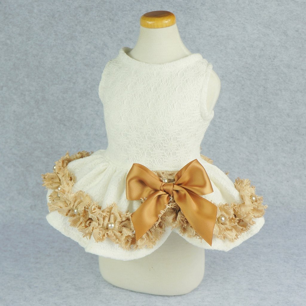 Fitwarm Elegant Lace Pet Clothes for Dog Dress Wedding Apparel Shirts, White 2