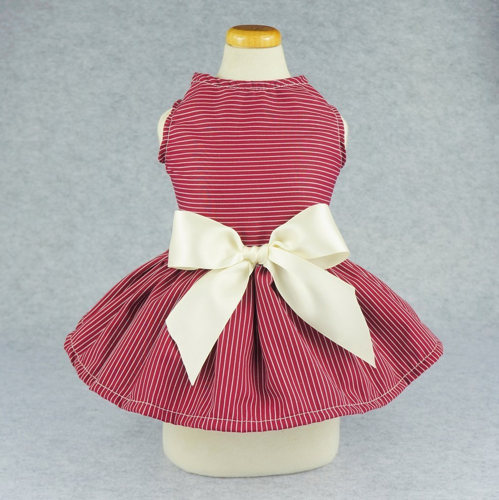Fitwarm Fashion Dog Dress Pet Clothes Striped Shirts Cat Apparel, Red 2