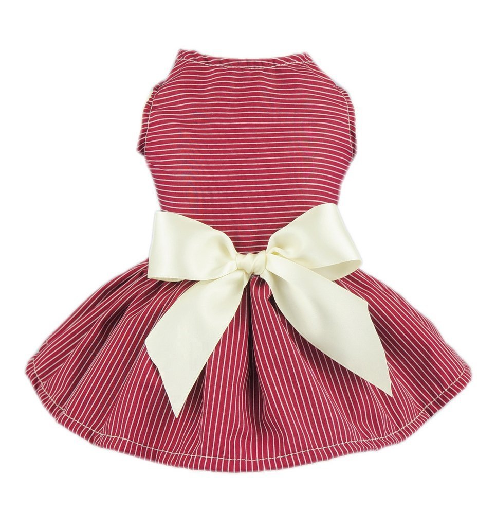Fitwarm Fashion Dog Dress Pet Clothes Striped Shirts Cat Apparel, Red