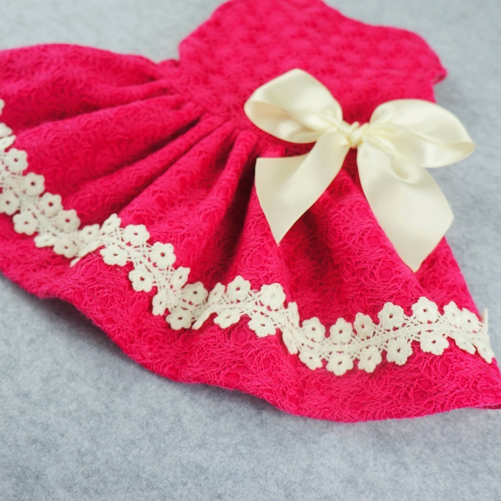 Fitwarm Pink Sweet Pet Dog Dress Lace Ribbon Clothes Shirts 3