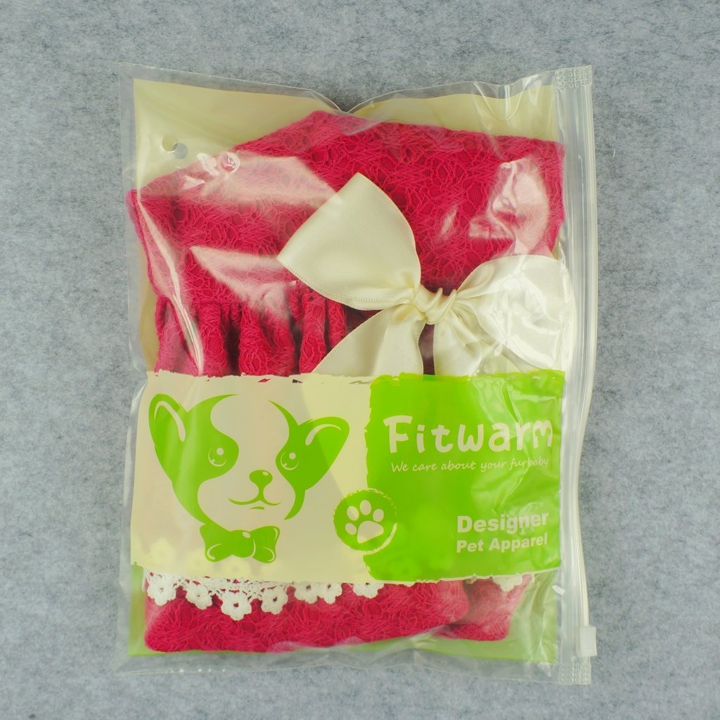 Fitwarm Pink Sweet Pet Dog Dress Lace Ribbon Clothes Shirts 6