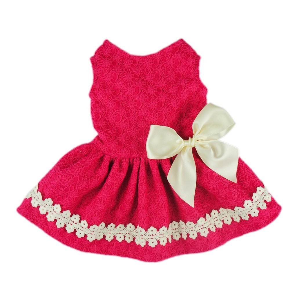 Fitwarm Pink Sweet Pet Dog Dress Lace Ribbon Clothes Shirts