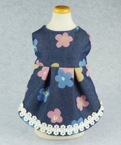 Fitwarm Sweetie Floral Denim Pet Clothes for Dog Dress Vest Shirts Apparel, Blue 3