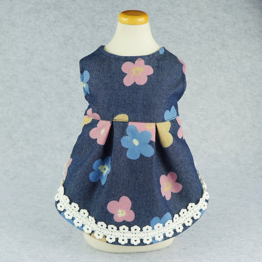 Fitwarm Sweetie Floral Denim Pet Clothes for Dog Dress Vest Shirts Apparel, Blue 3 Fitwarm Sweetie Floral Denim Pet Clothes for Dog Dress Vest Shirts Apparel, Blue 3