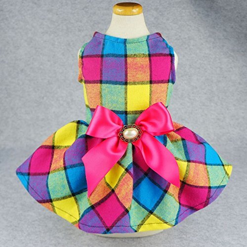 Fitwarm Vintage Plaid Pet Clothes Dog Dress Ribbon Dog Vest Shirts Apparel 2