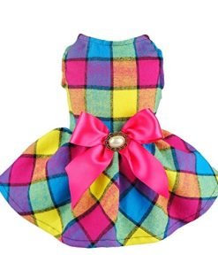 Fitwarm Vintage Plaid Pet Clothes Dog Dress Ribbon Dog Vest Shirts Apparel