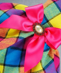 Fitwarm Vintage Plaid Pet Clothes Dog Dress Ribbon Dog Vest Shirts Apparel 3