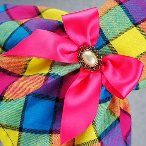 Fitwarm Vintage Plaid Pet Clothes Dog Dress Ribbon Dog Vest Shirts Apparel 3