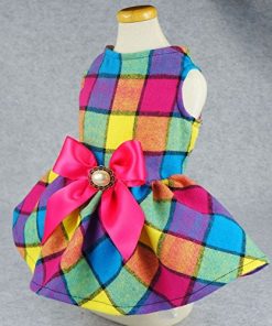 Fitwarm Vintage Plaid Pet Clothes Dog Dress Ribbon Dog Vest Shirts Apparel 5