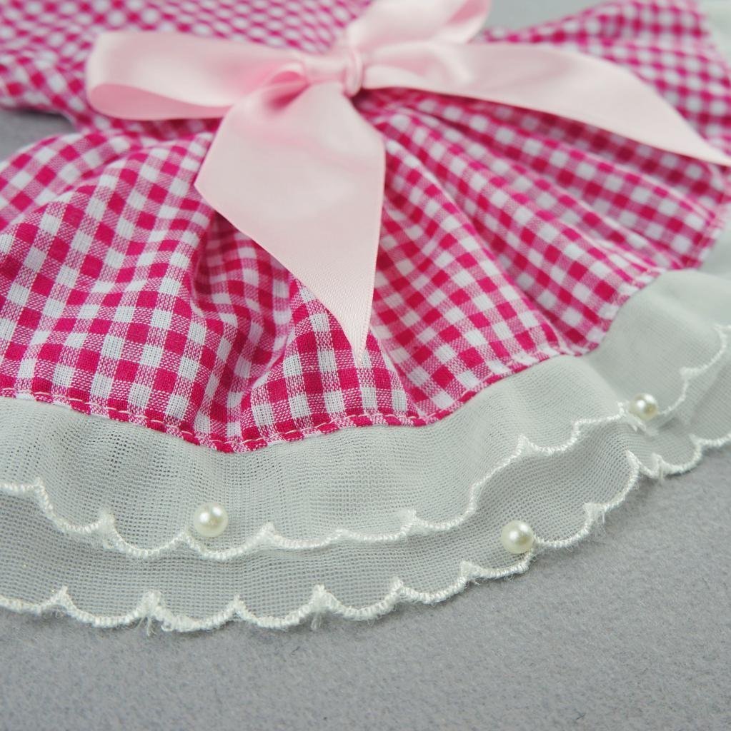 Fitwarm® Casual Pink Plaid Ribbon Pet Clothes Dog Dress Lace Shirts Apparel 3