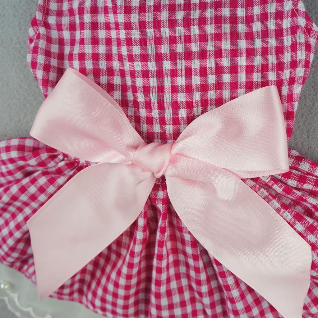 Fitwarm® Casual Pink Plaid Ribbon Pet Clothes Dog Dress Lace Shirts Apparel 4