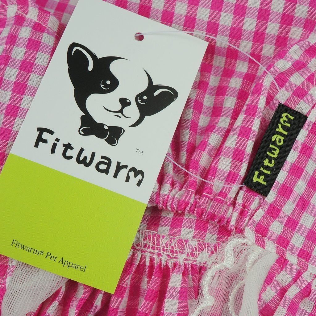 Fitwarm® Casual Pink Plaid Ribbon Pet Clothes Dog Dress Lace Shirts Apparel 5