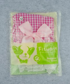 Fitwarm® Casual Pink Plaid Ribbon Pet Clothes Dog Dress Lace Shirts Apparel 6