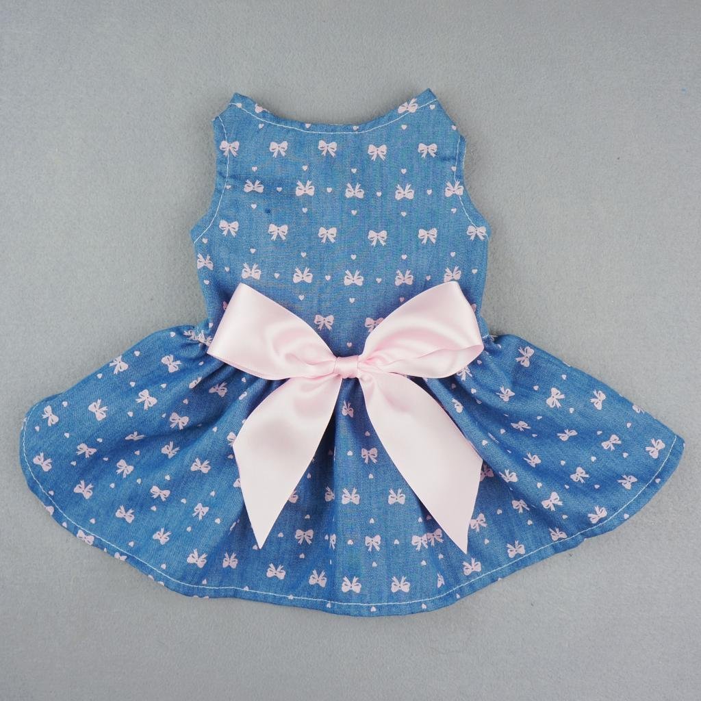 Fitwarm® Sweetie Bows Soft Denim Pet Dog Dress Shirts Clothes Vest Apparel 2