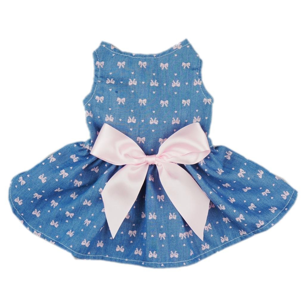 Fitwarm® Sweetie Bows Soft Denim Pet Dog Dress Shirts Clothes Vest Apparel