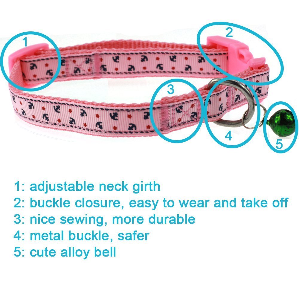 Cool Gentle Cat Kitten Dog Puppy Leading Leash and Collar Set Anchor Images for Cats Dogs Pets, 2 Pack 4