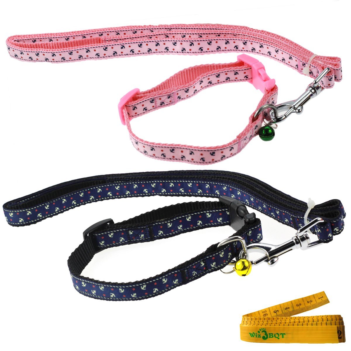 Cool Gentle Cat Kitten Dog Puppy Leading Leash and Collar Set Anchor Images for Cats Dogs Pets, 2 Pack
