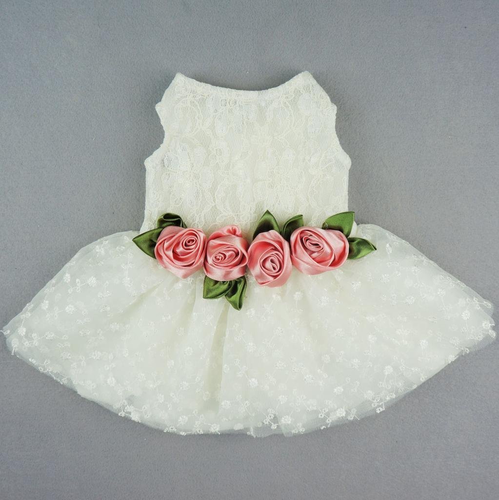 Fitwarm® High Quality Luxury Rose Lace Pet Dog Weddding Dress Bride Clothes Formal Apparel 2
