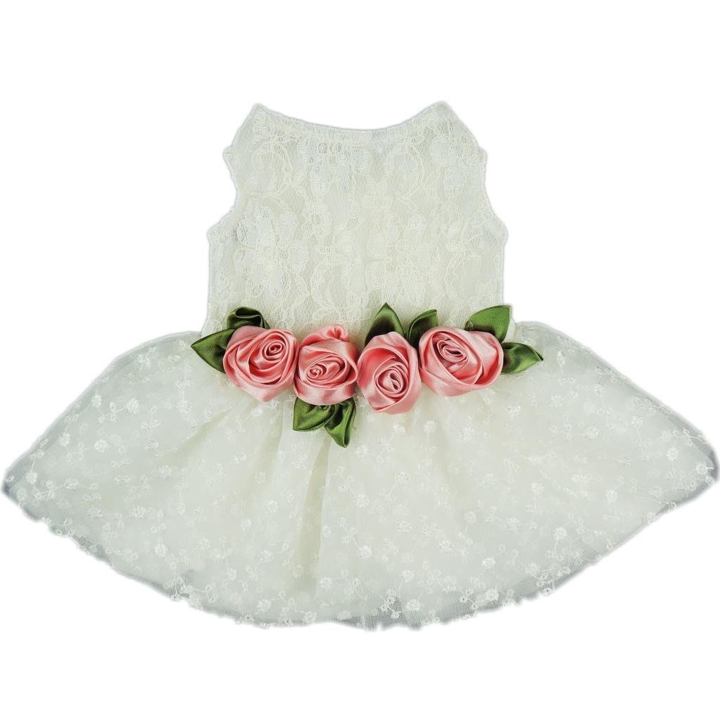 Fitwarm® High Quality Luxury Rose Lace Pet Dog Weddding Dress Bride Clothes Formal Apparel