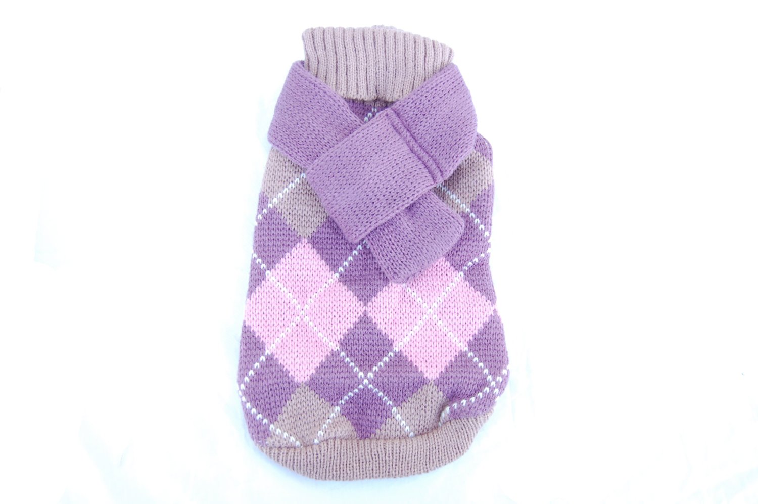 Anima Pink Knit Argyle Sweater with Matching 14-Inch Scarf, X-Small Anima Pink Knit Argyle Sweater with Matching 14-Inch Scarf, X-Small