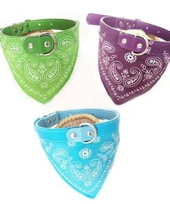 GigaMax(TM) New Adjustable Pet Collar Dog Cat Bandana Scarf Neckerchief Collars Customized Paisley Pattern Green Chihuahua Accessories