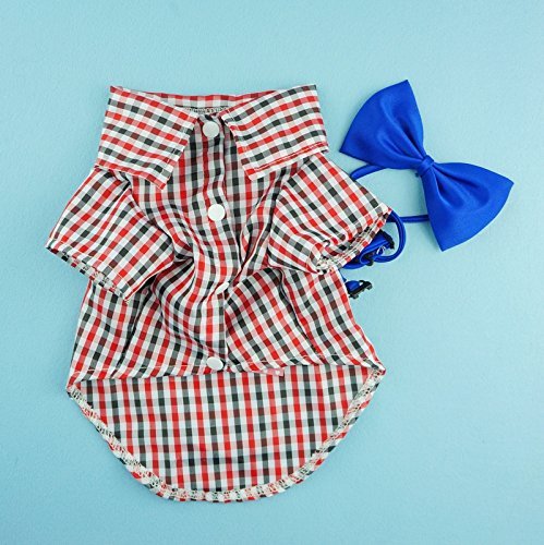 Handsome Casual Dog Plaid Shirt Gentle Dog Western Shirt Dog Clothes Dog Shirt + Bow 4