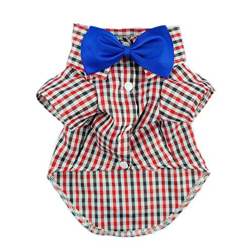 Handsome Casual Dog Plaid Shirt Gentle Dog Western Shirt Dog Clothes Dog Shirt + Bow