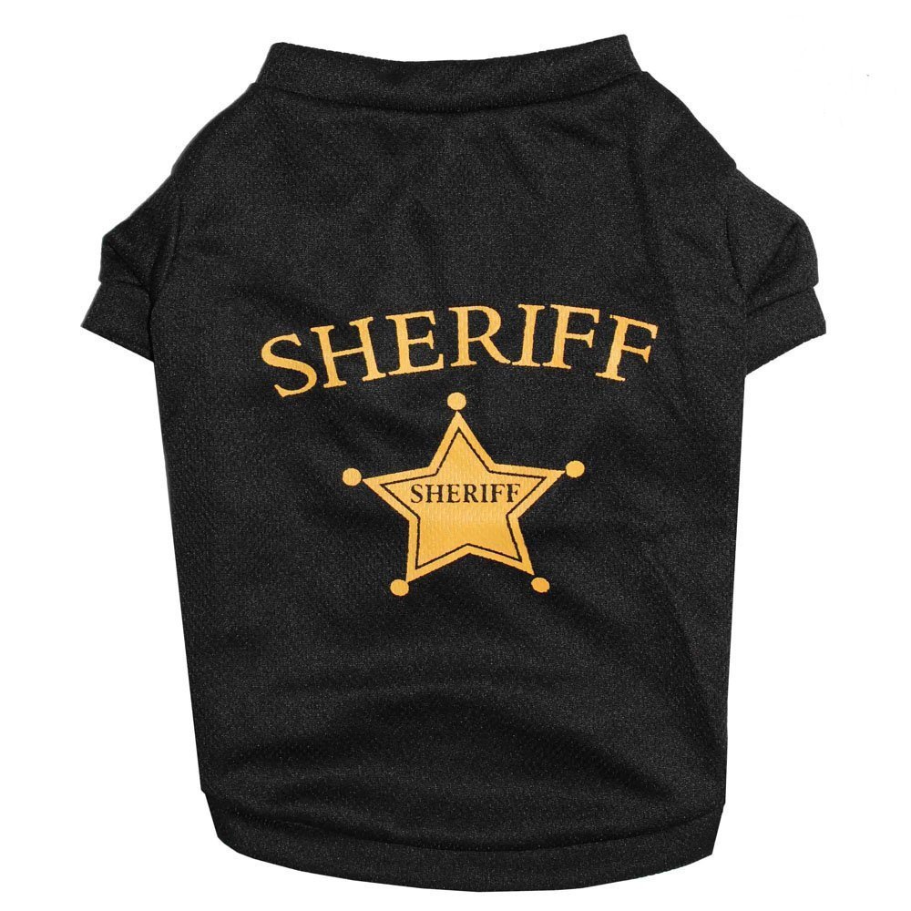 Ollypet Dog Tshirt Sheriff Print Balck Shirt for Small Pets Vest Ollypet Dog Tshirt Sheriff Print Balck Shirt for Small Pets Vest