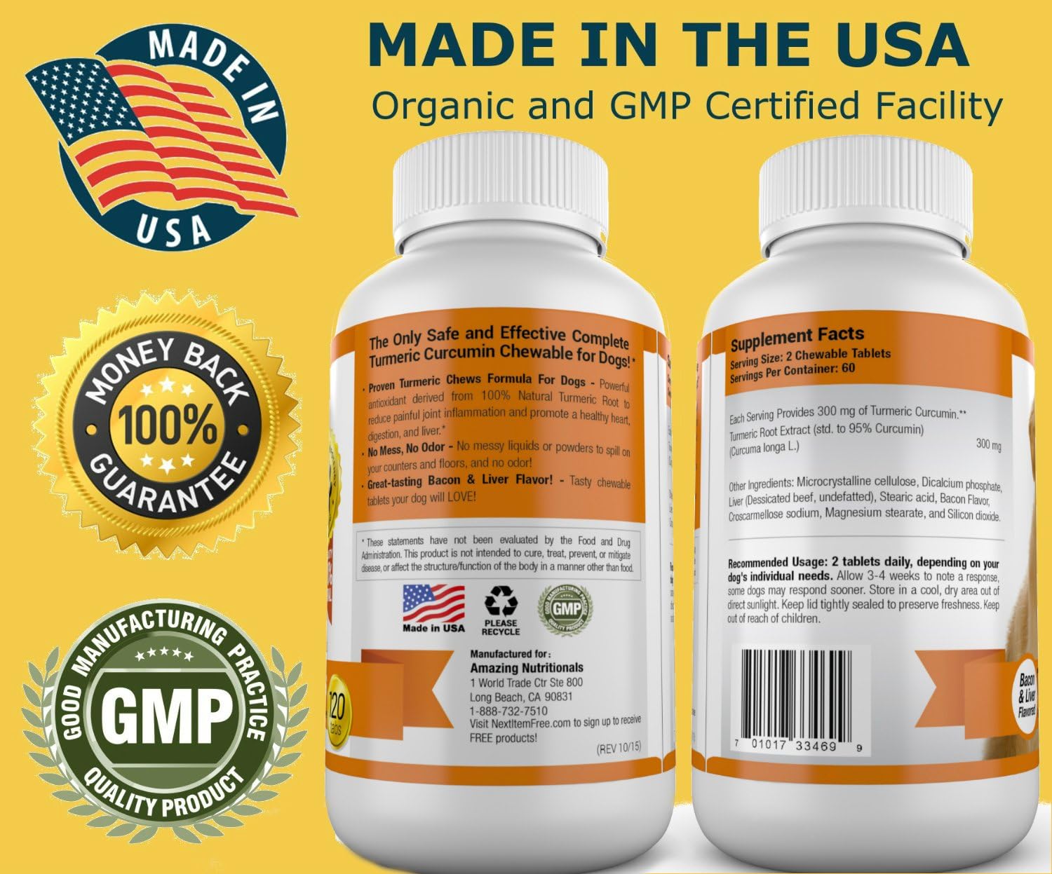 Amazing Combo Omega-3 Fish Oil and Turmeric Curcumin for Dogs - Pure All-Natural Pet Antioxidant-7