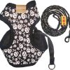 BWSC Dog Harness And Long Lead Set Skull For Chihuahua Doggie Puppy Black Colour