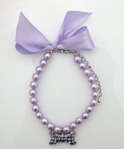 PETFAVORITES Fancy Pearls Crystal Dog Necklace Jewelry with Bling Rhinestones Big Bone Charm for Pets Cats Small Dogs Girl Teacup Chihuahua Yorkie Clothes Costume Outfits (Purple, Neck Size: 8"-10")