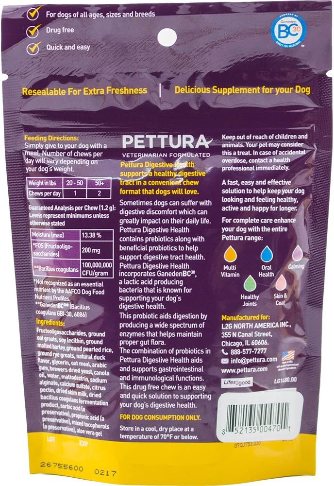Pettura - Digestive Health, A Combination of Digestive Enzymes, Prebiotics & Probiotics, 30 Chews-3